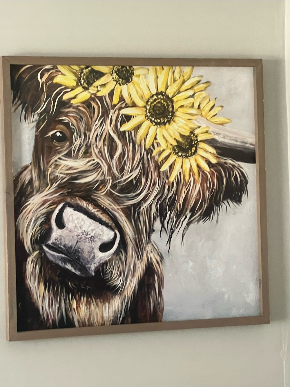Sunflower Highland Cow Canvas Wall Art - Yellow and Brown